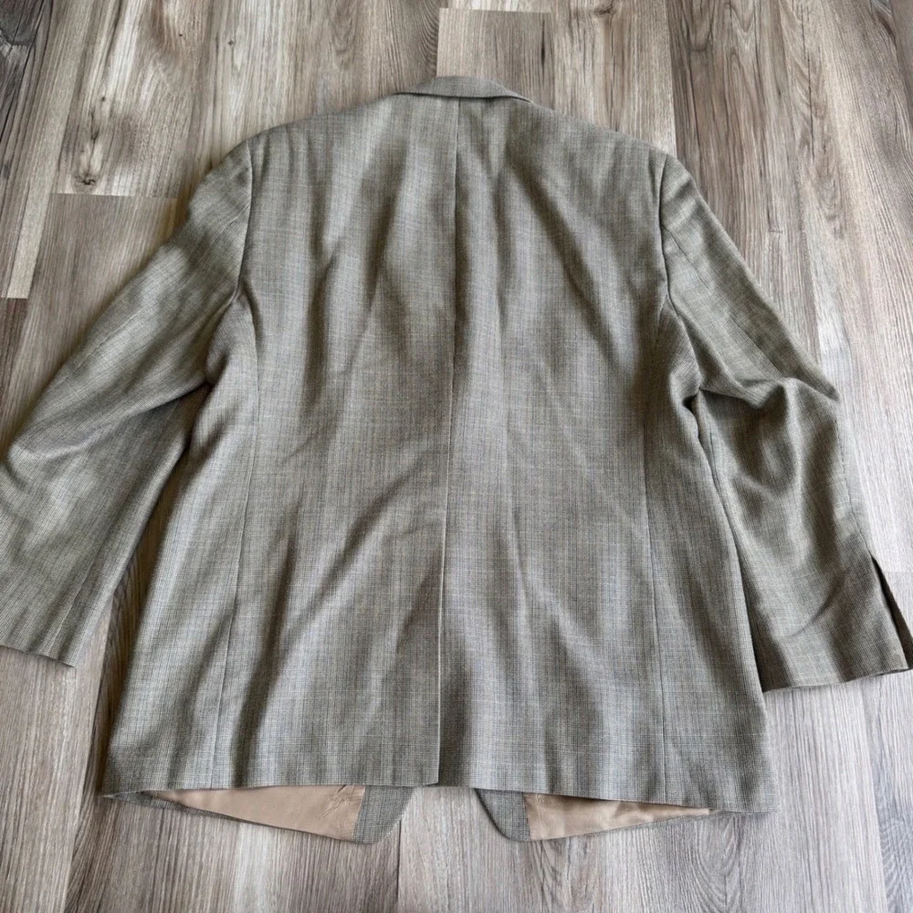 Vintage Chaps Mens Brown Tan Micro Houndstooth Two Button Blazer Sport Coat